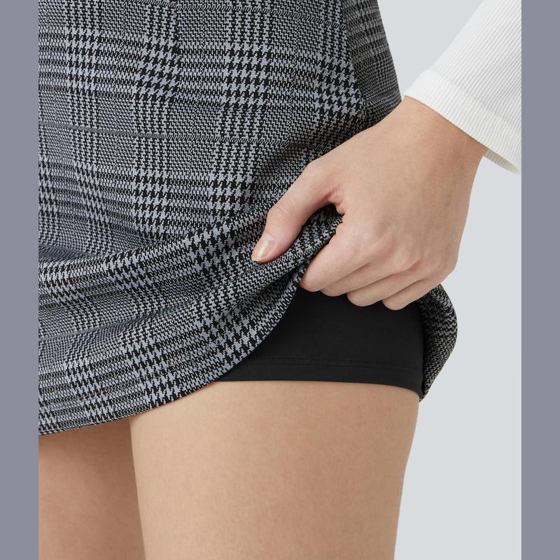 Halara High Waisted 2-in-1 Houndstooth Plaid Mini Work Skirt