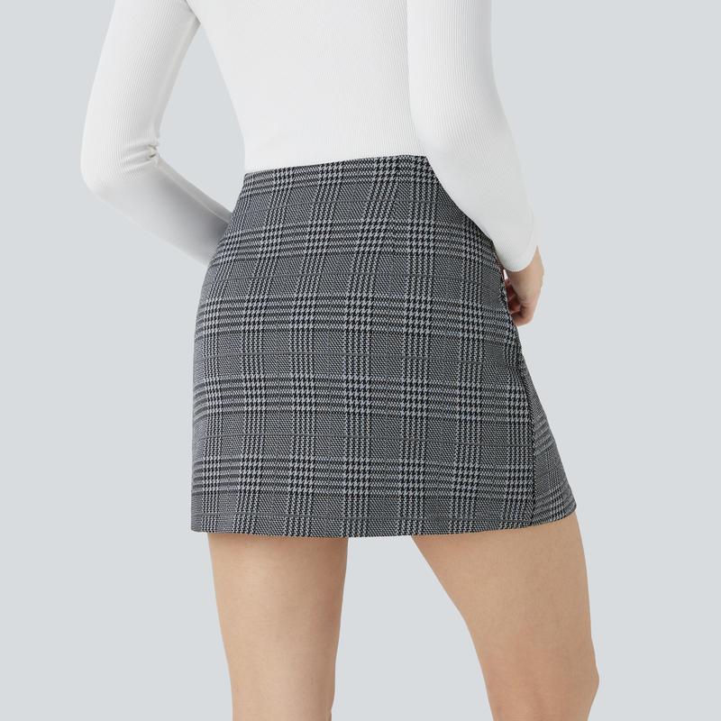 Halara High Waisted 2-in-1 Houndstooth Plaid Mini Work Skirt