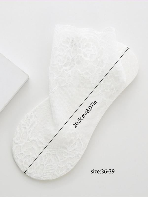 Women 5 Pairs Plain Floral Lace Scalloped Trim Crew Socks, Summer 2024 Breathable Fashion Casual Socks For Summer, Ladies Socks For Daily Wear