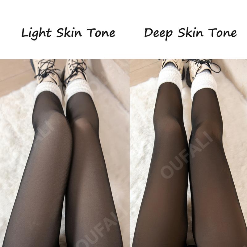 OUFALI 4 SHADES Fleece Lined Tights Women Sheer Black Fleece Pantyhose Winter Warm Thermal Fake Translucent Leggings Closed Foot