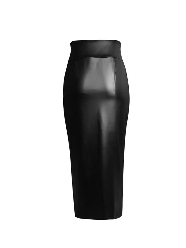 Women's Solid Split Thigh Bodycon Skirt, Skirts for Women, Elegant Fashionable Midi Skirt for Daily Outdoor Wear, Ladies Bottoms for All Seasons