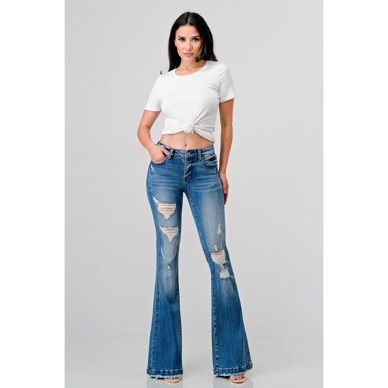 Petra Mid Rise Stretch Flare Jeans