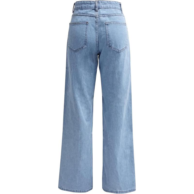 Women's Straight Leg Jeans Tummy Control Trendy High Waisted Stretchy Casual Denim Pants Baggy Trousers