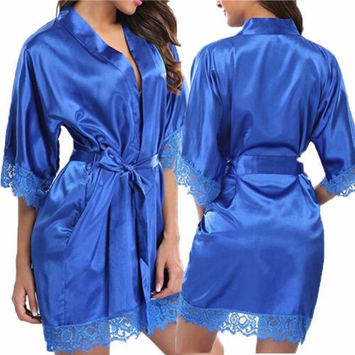 Women's Night Robes, Medium Sleeve Lace Smooth Robes, Bridesmaid Bridal Party Satin Robes, Sleepwear with Removable Waist Belt