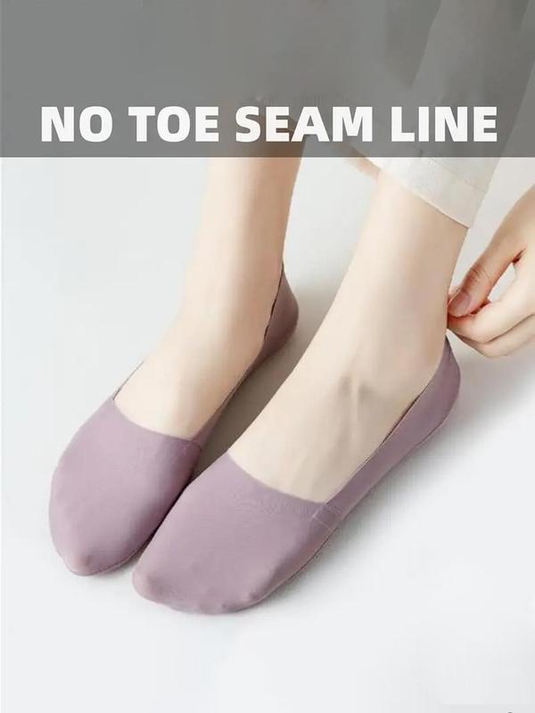 Women's Solid Non-slip Invisible Socks, Soft Comfy Breathable Socks for Daily Wear, Multipack Low Cut Socks for Women