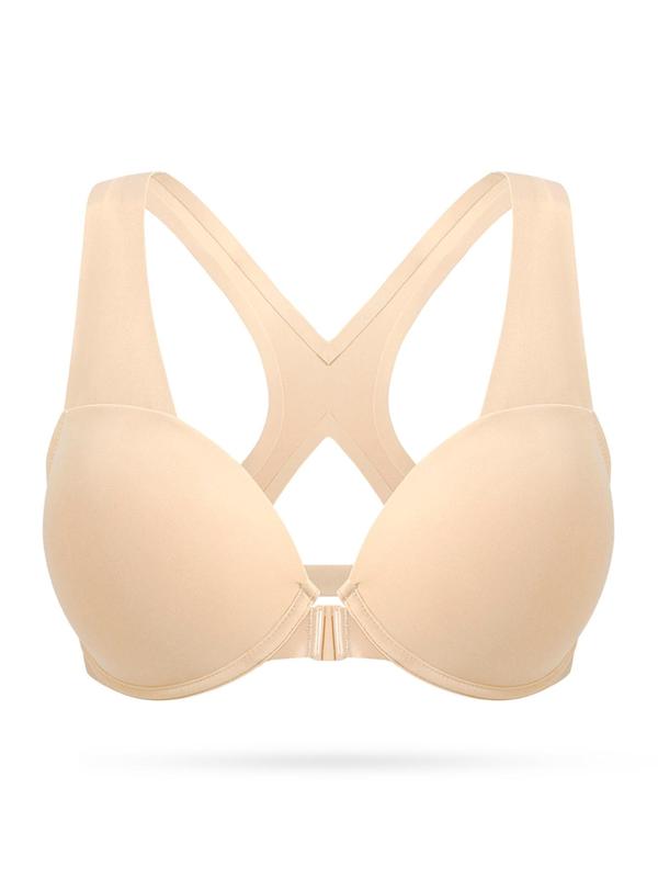 Women's Solid Color Cut Out Backless Push Up Bra, Comfortable Breathable Underwire Bra, Soft Lift Bra for Daily Wear