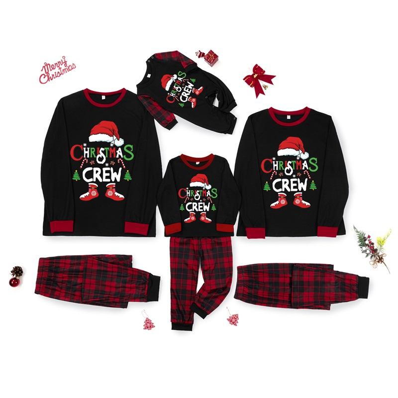 Christmas family 2-piece pajamas set Christmas letter home clothes T-shirt with Christmas plaid pants pajamas Crewneck Long Sleeve