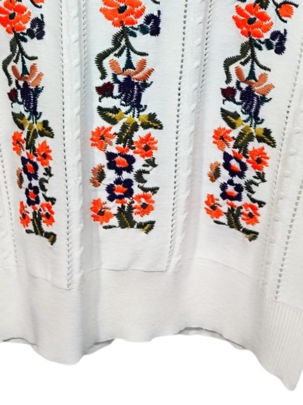 Women's Floral Embroidery Puff Sleeve Knit Top, Girly Clothing, Casual Hollow Out Short Sleeve Knitwear for Summer,  Tank Tops, Summer Clothes, Fashion Women's Knit Clothing for Daily Wear