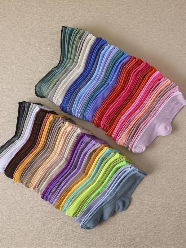 Random Color Women's Minimalist Solid Color Mid-calf Socks, Casual Comfortable Breathable Socks for Daily Wear, Women's Socks for All Seasons