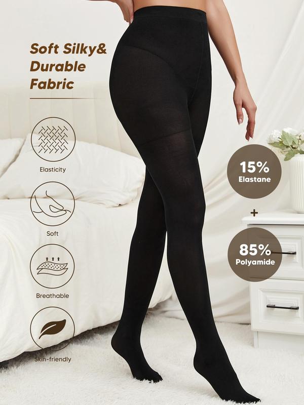 Women's Solid High Waist Compression Tights, Casual Comfy Breathable High Stretch Pantyhose for Daily Wear, Ladies Tights for Fall & Winter