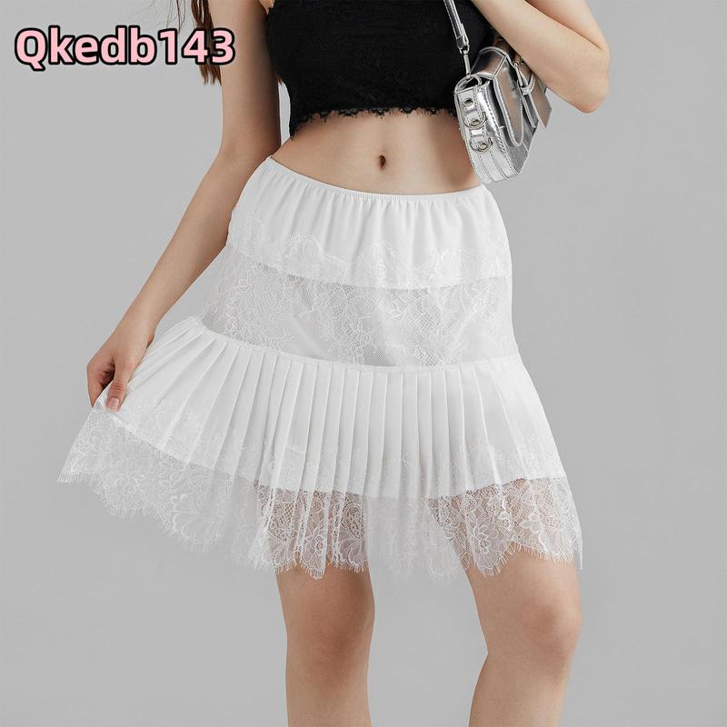 Women Y2k Lace Slip Skirt Elastic Low Rise Mini Skirts Pleated Half Slip Short Skirt Flowy Short Skirt Streetwear High Waist Ruffle Mini Skirt Cute Tiered Short Skirt with Shorts