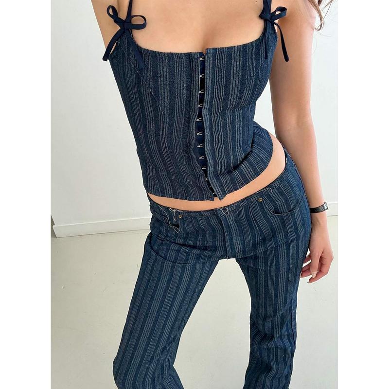 Charismatic Denim Corset Dark Pinstripe