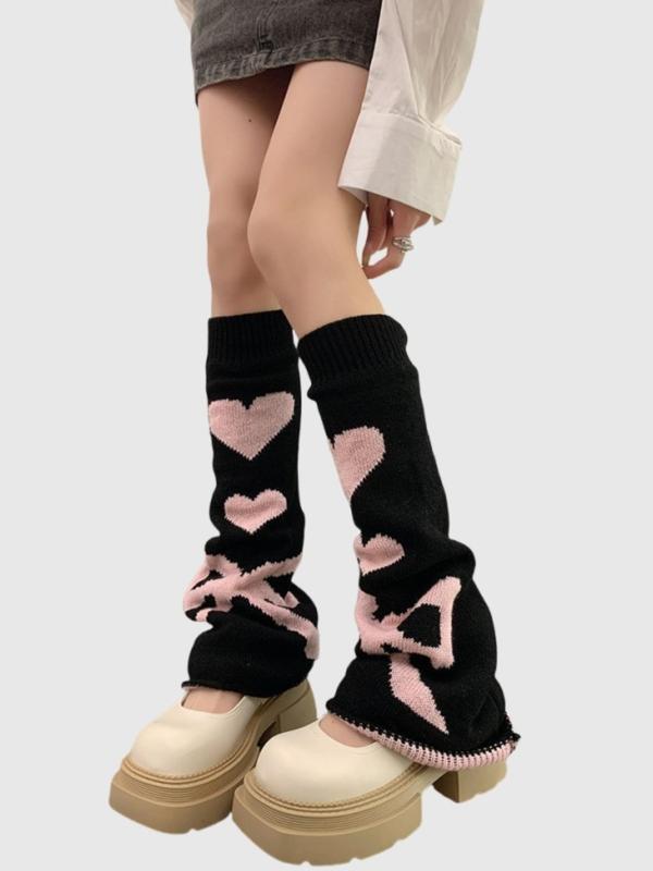 Women's Heart & Bowknot Pattern Reversible Leg Warmers, Casual Cozy Warm Socks for Fall & Winter, Women's Socks for Daily Wear