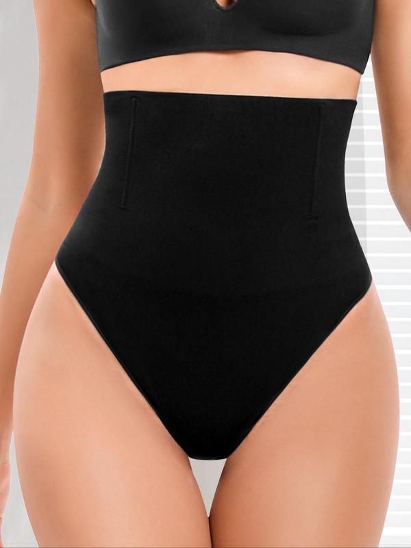 Women's High Cut Ribbed Waist Shapewear Thong, High Waist Tummy Control Seamless Shaper, Body Shapewear, High Stretch Shaper for Daily Wear, Black Girl Wear Sexy