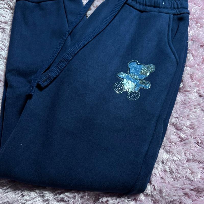 **2 Packs** Women's Blue Denim Sweatpants with Bear Design and Rhinestone Tone - Womenswear, Jean Comfort Bottom