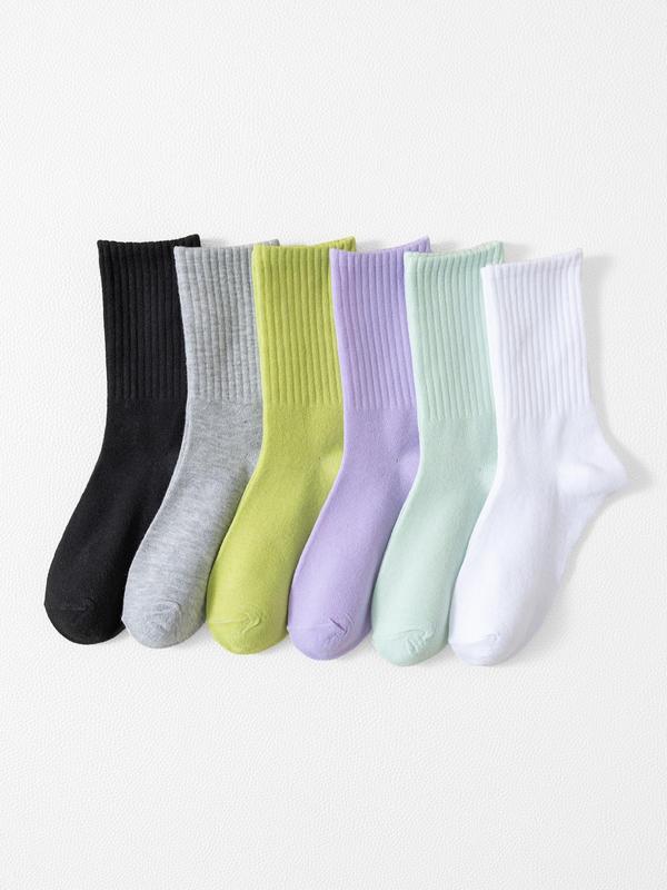 Women's Minimalist Solid Crew Socks, Fashion Basic Casual Comfort Stretchy Mid Calf Socks, Socks for Women, Summer Wear 2024, Mid Tube Socks for Women, Back To School Clothes, Women Socks for All Seasons Daily Wear, Vacation Wear, Fall Essentials