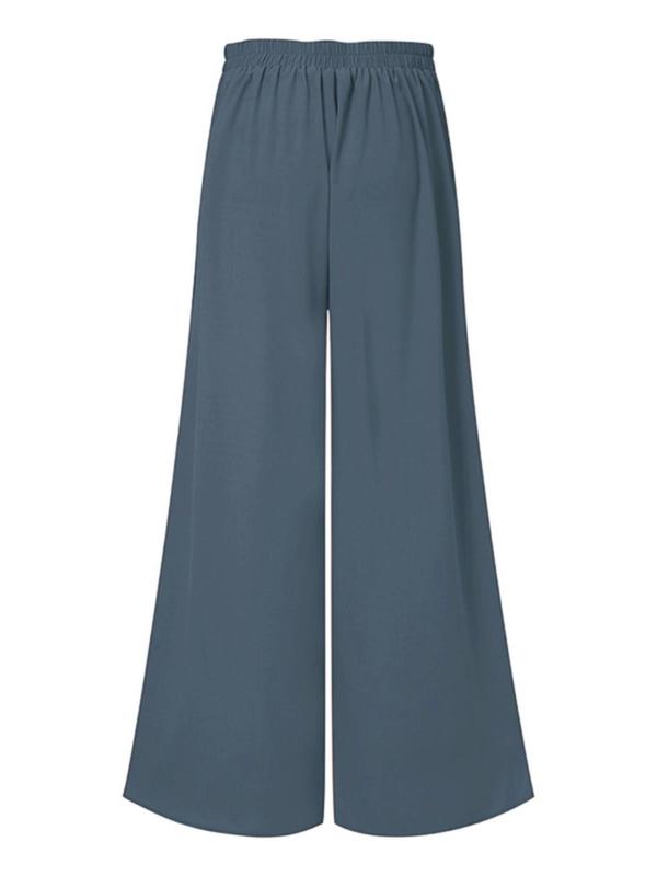 Women's Solid Button Wide Leg Trousers, Casual Comfy Palazzo Pants for Daily Wear, Ladies Bottoms for All Seasons