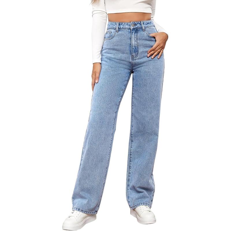 Women's Straight Leg Jeans Tummy Control Trendy High Waisted Stretchy Casual Denim Pants Baggy Trousers