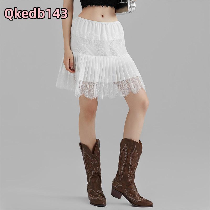 Women Y2k Lace Slip Skirt Elastic Low Rise Mini Skirts Pleated Half Slip Short Skirt Flowy Short Skirt Streetwear High Waist Ruffle Mini Skirt Cute Tiered Short Skirt with Shorts