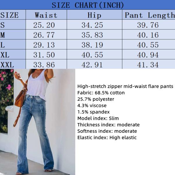 Women's Flare Bell Bottom Jeans Mid Waisted Wide Leg Bootcut Jeans Casual Stretchy Denim Pants