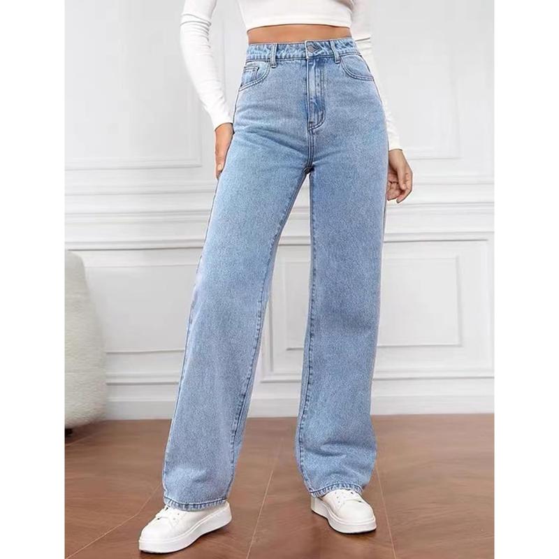 Women's Straight Leg Jeans Tummy Control Trendy High Waisted Stretchy Casual Denim Pants Baggy Trousers