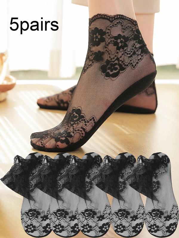 Women's Floral Lace Scallop Ankle Socks, Soft Breathable Comfortable Socks, Ladies Sheer Socks for Summer