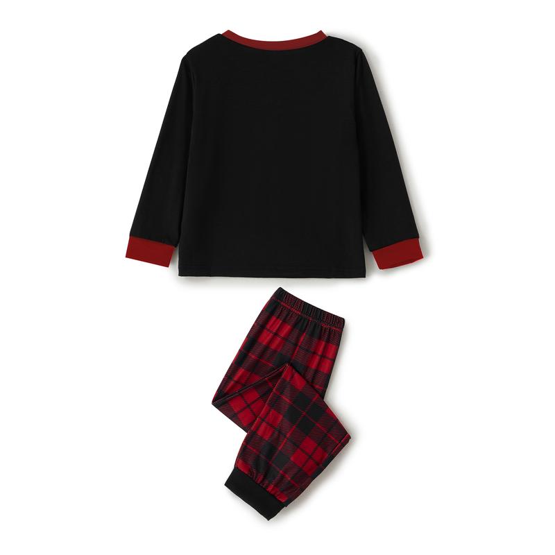 Christmas family 2-piece pajamas set Christmas letter home clothes T-shirt with Christmas plaid pants pajamas Crewneck Long Sleeve