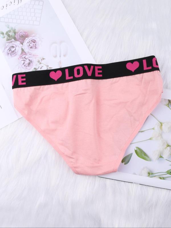 Women's Heart & Letter Tape Knicker, Soft Comfy Breathable Panty, Summer Panties, Underwear for All Seasons Daily Wear, Underwear for Women, Summer Wear 2024