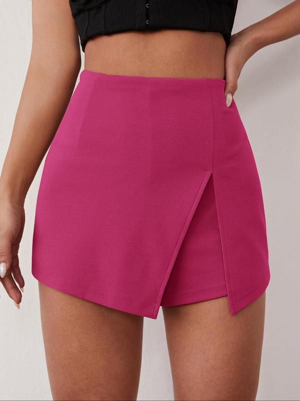 Women's Plain 2-IN-1 Split Thigh Zipper High Waist Skorts, Casual Chic Solid Color Shorts for Daily Wear, Ladies Bottoms for Summer for Birthday Gifts