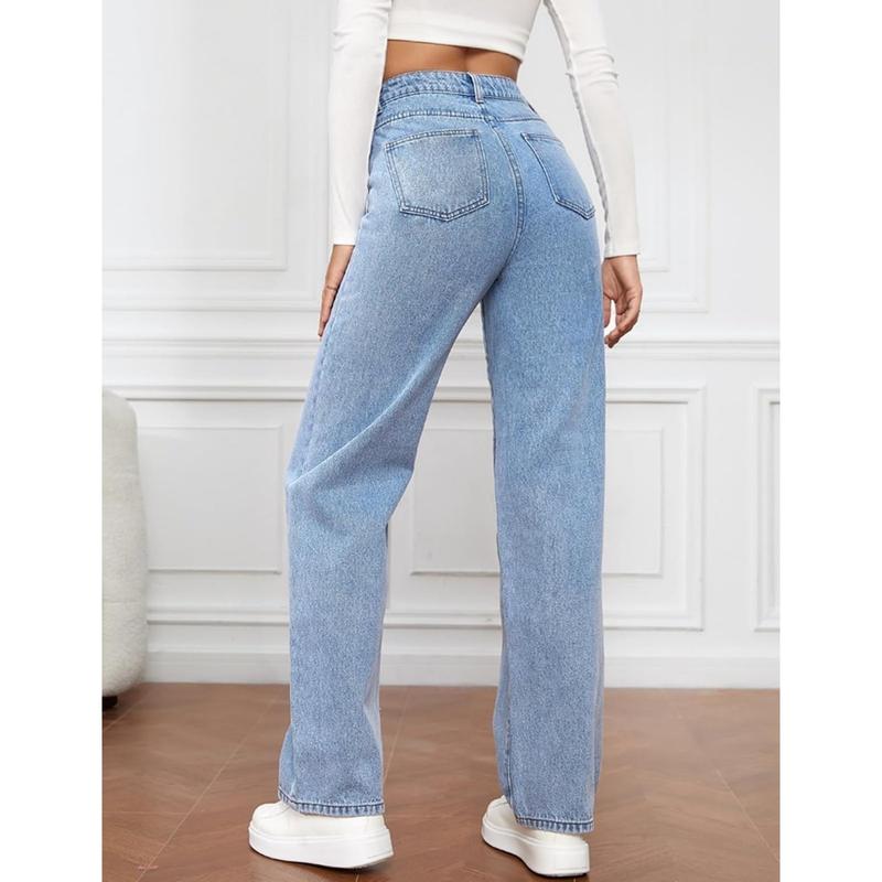 Women's Straight Leg Jeans Tummy Control Trendy High Waisted Stretchy Casual Denim Pants Baggy Trousers