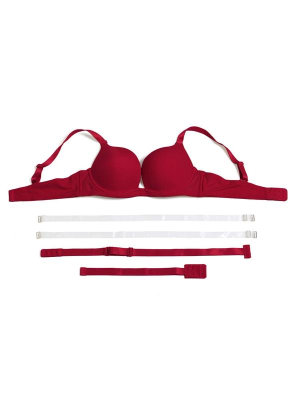 Women's Solid Color Basic Minimalist Bra Includes 2 Pairs Adjustable Shoulder Straps & 2pcs Bra Extenders, Plain Casual Comfort Lingerie Top for Party Wedding Daily, Lingerie for All Seasons