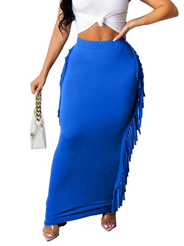 Women's Fringe Trim High Waist Pencil Skirt, Elegant Solid Color Long Skirt for Party Evening Formal Occasions, Back To School Outfits, Skirts for Women, Ladies Fall Outfits, Maxi Skirt, Back To School Clothes Girls