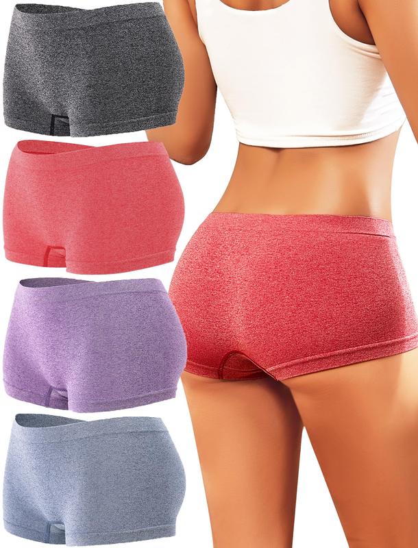 Womens Boyshorts Underwear Seamless Boxer Briefs Full Coverage Soft Stretch Boxer Shorts For Women 4 Pack