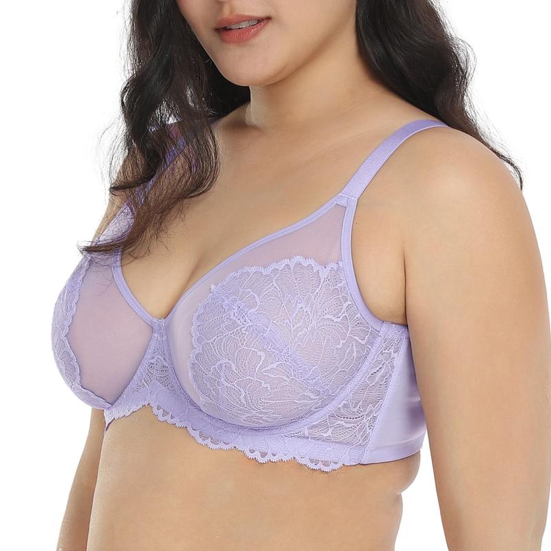 HSIA Blossom Unlined Floral Lace Full Coverage Plus Size Lightweight Soft Mesh Underwire Bra Womenswear