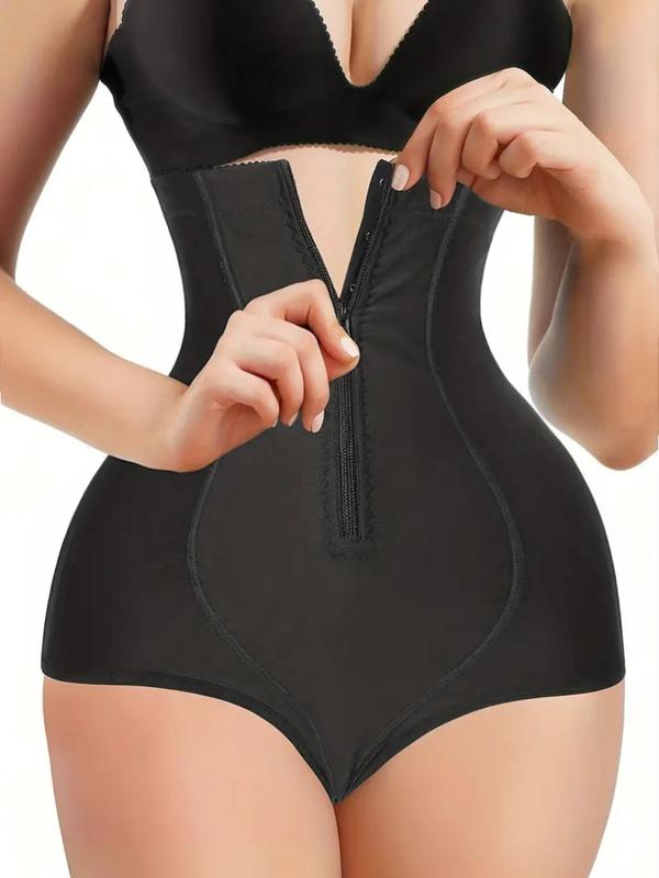 Women's Solid Color Zipper Steel Bones High Waist Shapewear Knicker, Tummy Control Hip Lifting Shaper Panty, Stretchy Shapewear Bottoms for Daily Wear