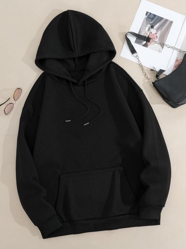  Letter Print Drop Shoulder Hoodie, Fashion Casual Drawstring Pocket Hooded Sweatshirt for Daily Holiday Outdoor Wear, Hoodies for Women, Women Plus Clothing for Fall & Winter