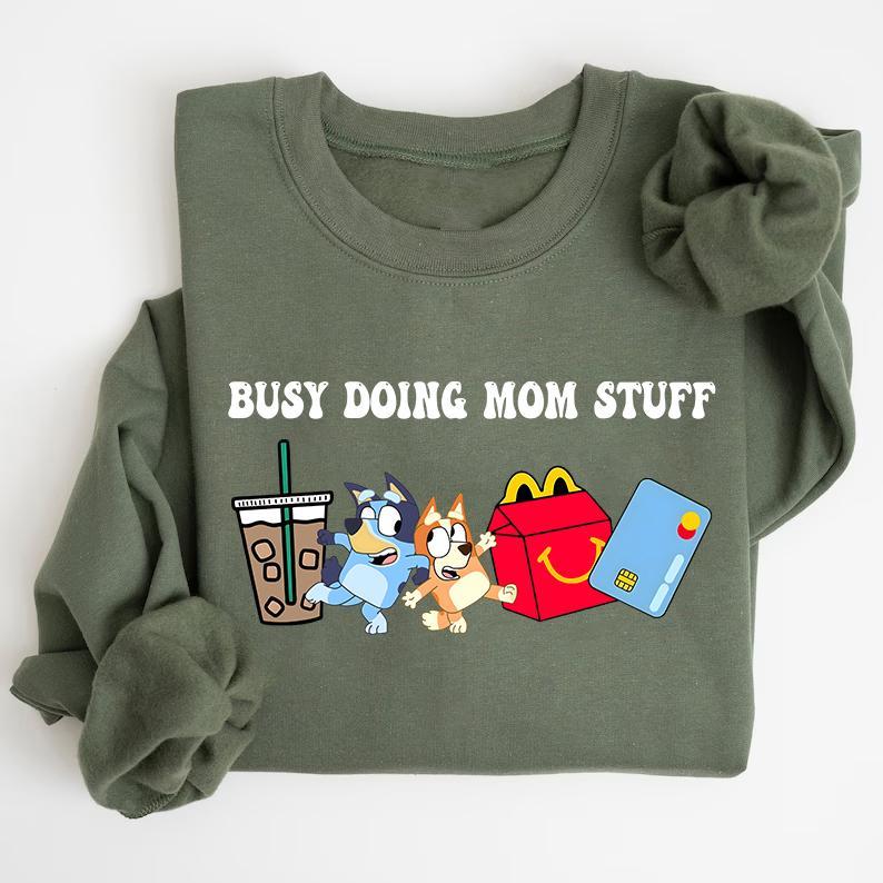 Bluey Busy Doing Mom Stuff Sweatshirt, Retro Mama Bluey and Bingo Busy Mom Shirts, Bluey Hoodie, Bluey Mom, Mama Sweatshirt, Funny Mom Adult Future Mom Gifts Shirt Comfort Cotton Fabric Womenswear