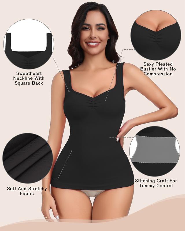 Women Tummy Control Shapewear Tank Tops Pleated Bustier Sweetheart Compression Tank Tops Body Shaper Camisole Womenswear Breathable Comfortable Comfy Cute Fabric Fit Hip Piece Ruched