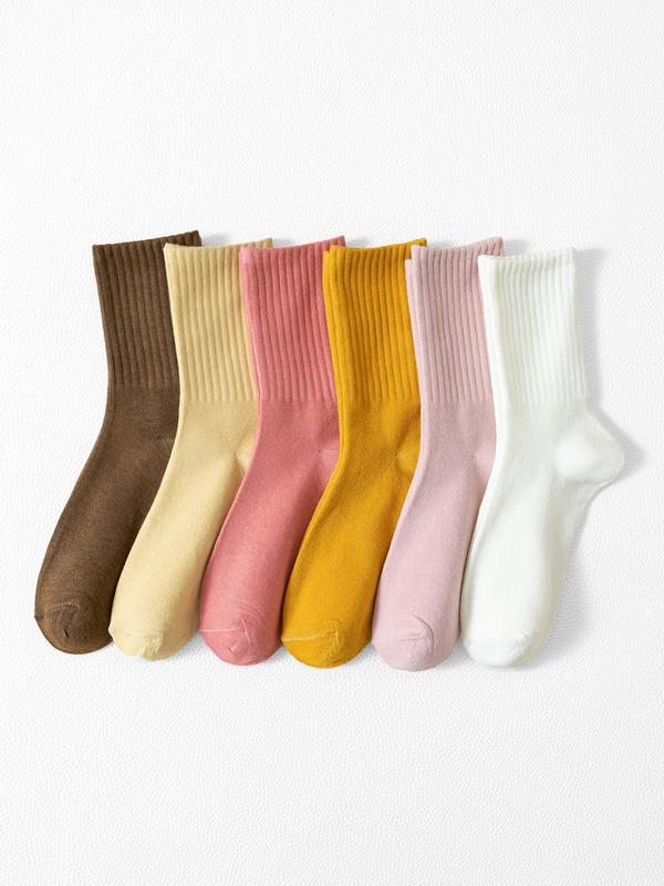 Women's Minimalist Solid Crew Socks, Fashion Basic Casual Comfort Stretchy Mid Calf Socks, Socks for Women, Summer Wear 2024, Mid Tube Socks for Women, Back To School Clothes, Women Socks for All Seasons Daily Wear, Vacation Wear, Fall Essentials