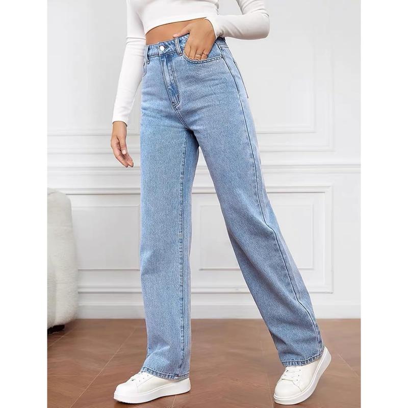 Women's Straight Leg Jeans Tummy Control Trendy High Waisted Stretchy Casual Denim Pants Baggy Trousers