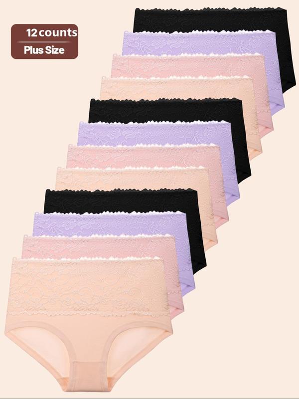  Contrast Floral Lace High Waist Panty, Soft Comfy Breathable Knicker for Daily Wear, Women's Underwear for All Seasons