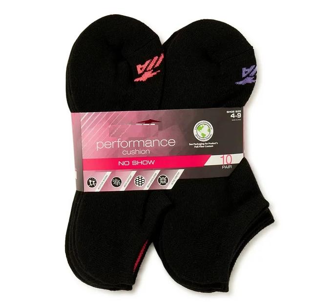 Women's Performance Cushioned No Show Socks, 10-Pack, Black Breathable Fabric Mesh Spandex