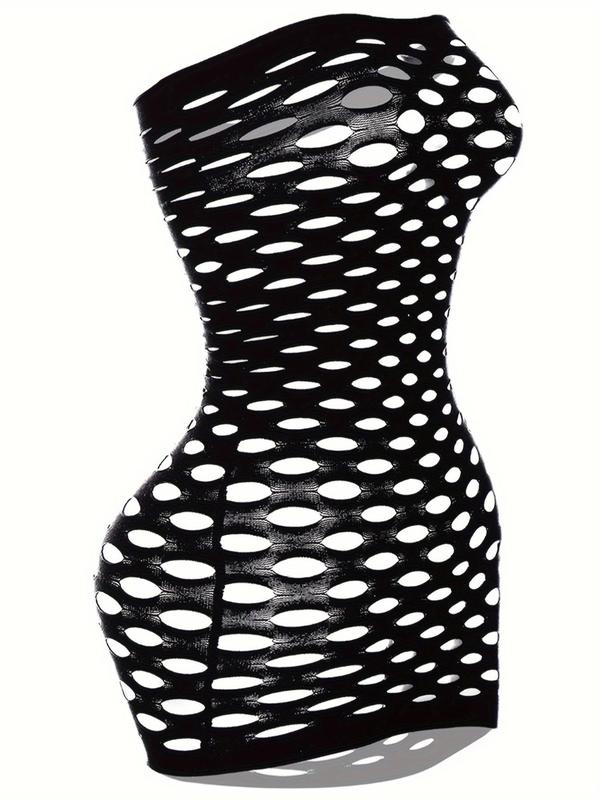 Women's Cut Out Off Shoulder Bodycon Dress, Hot Sexy Seductive Fishnet Hollow Out Black Sexy Dress, Sexy Fashion Solid Color Hollow Out Dress for Party Club Dating Wear, Women Dress for All Seasons