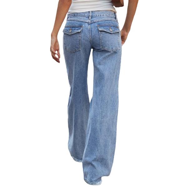 Wash Raw Hem Flap Pocket Wide Leg Low Rise Jeans