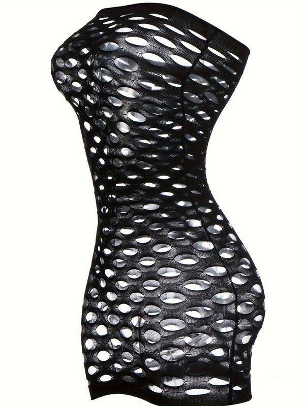 Women's Cut Out Off Shoulder Bodycon Dress, Hot Sexy Seductive Fishnet Hollow Out Black Sexy Dress, Sexy Fashion Solid Color Hollow Out Dress for Party Club Dating Wear, Women Dress for All Seasons