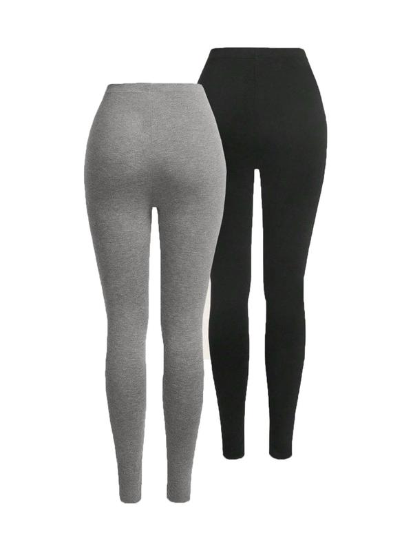 Women's Solid High Waist Leggings, Casual Comfy Elastic Waist Skinny Pants for Daily Wear, Ladies Bottoms for All Seasons