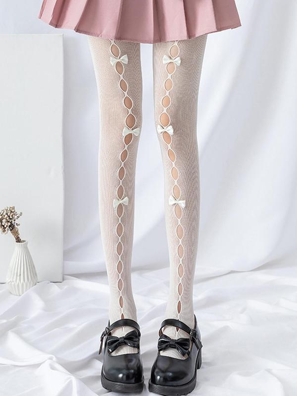 Women's Bow Decor Cut Out Sheer Tights, Chic Comfy Breathable Pantyhose for Daily Wear, Ladies Stockings for All Seasons