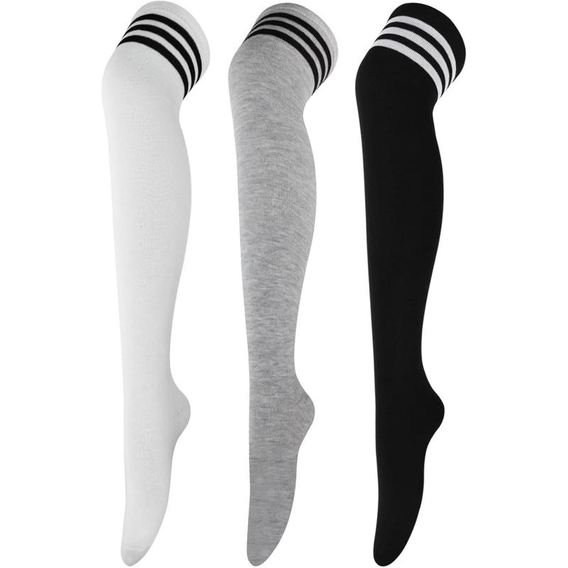 3 Pairs High Thigh Socks Striped Over Knee Thin Tights Long Stocking Knee High Leg Warmer