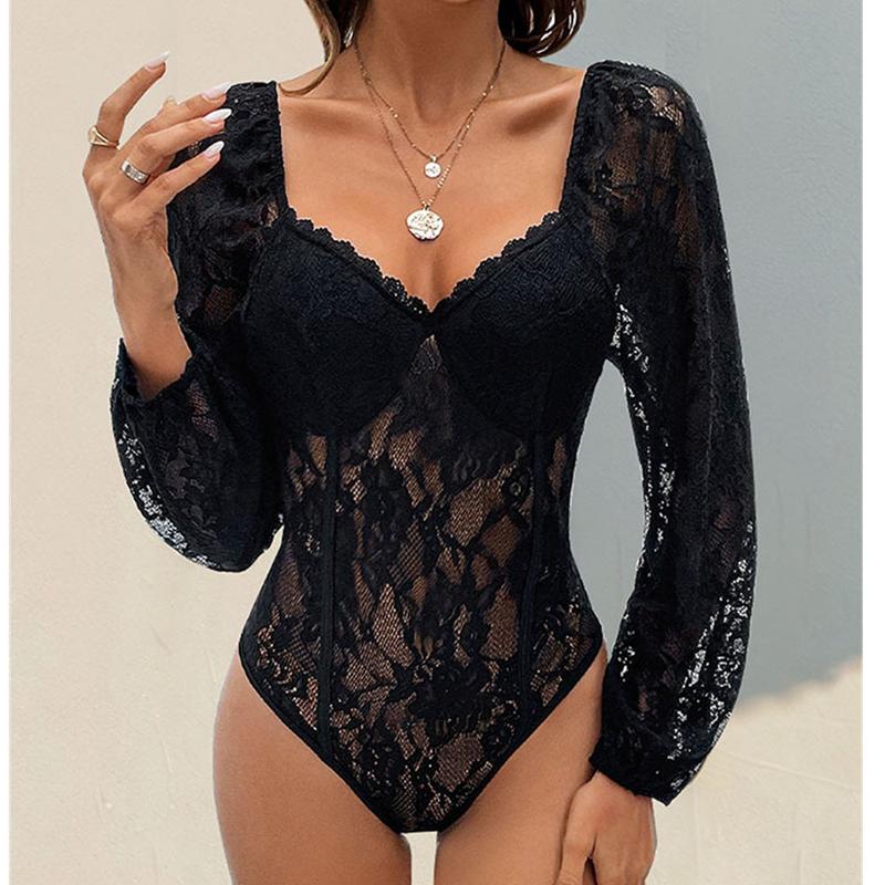 Lace Long Sleeve V Neck Bodysuit