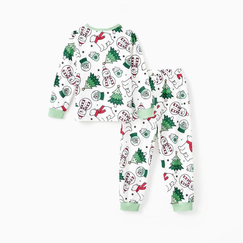 PatPat Christmas Pajamas Soft & Stretchy Family Matching Long Sleeves Christmas Pajamas Family Costume Very Merry Green Tops Allover Pattern Pants Pajamas Sets ( Flame Resistant )